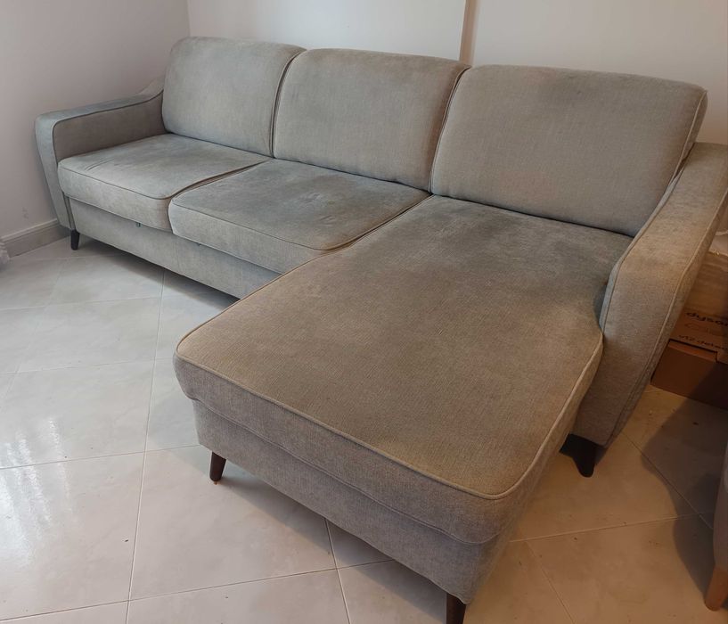 Sofá de 3 lugares - Chaise longue, com cama e arrumos, cor cinzenta
