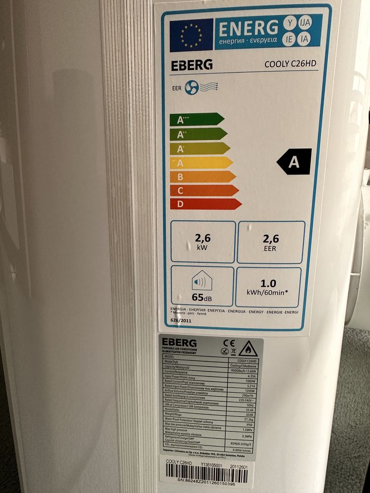 Klimatyzator przenośny EBERG COOLY C26HD pilot rura