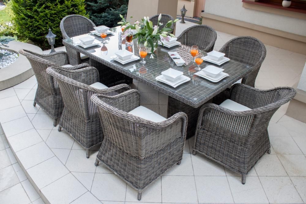 Zestaw meble ogrodowe obiadowe technorattan 8 osób,stół + 8 foteli