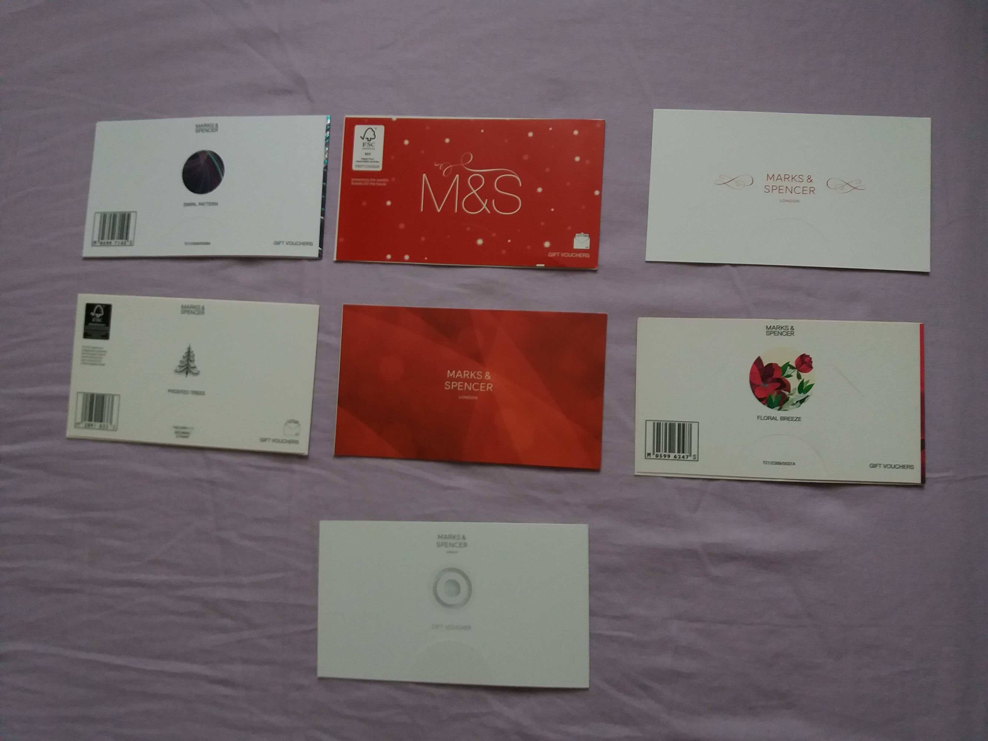 Kartki świąteczne na vouchery bony upominki pieniężne 7 sztuk