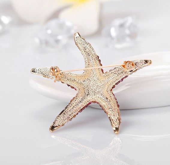 Broszka Złota Rozgwiazda Vintage Z Kryształami Srebrny
