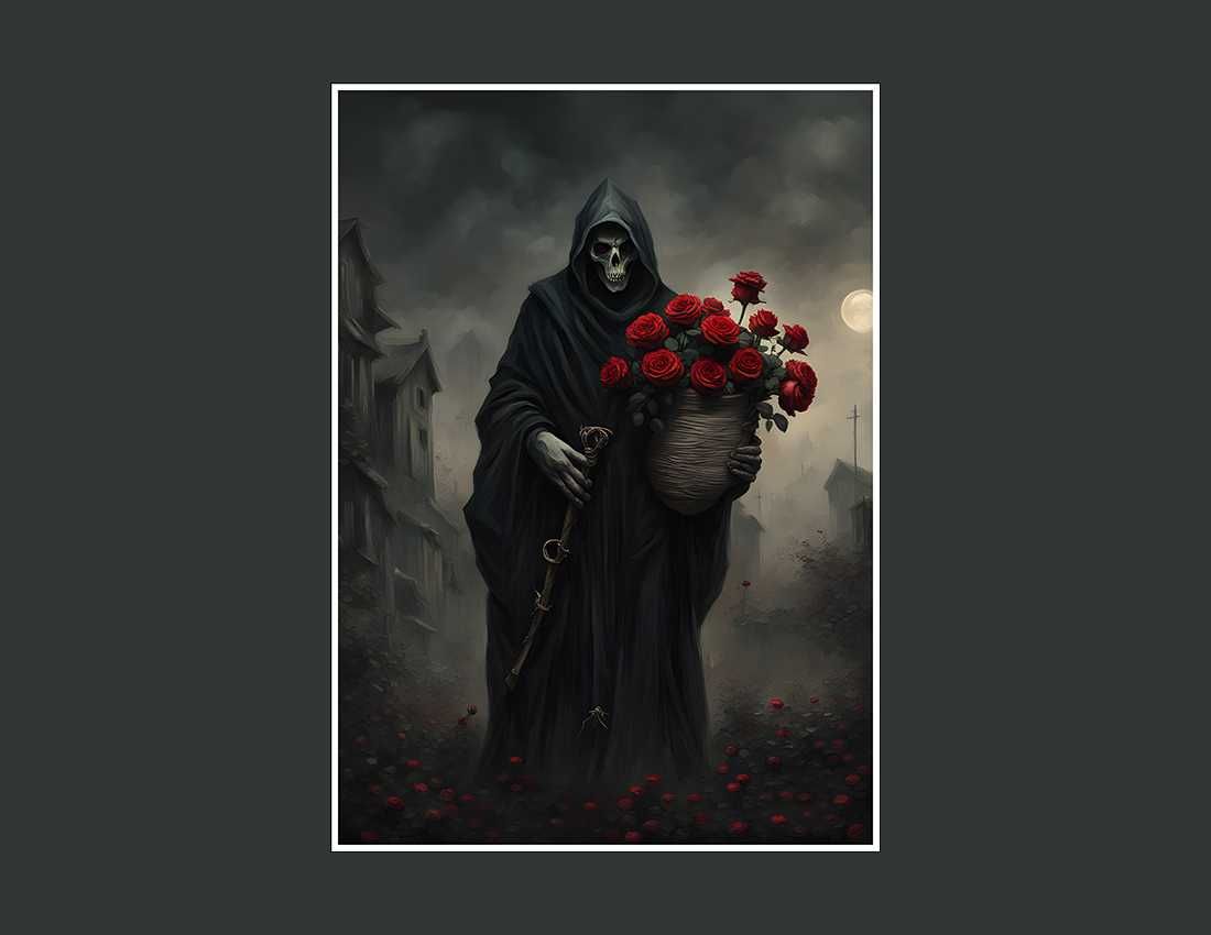 Plakat śmierć z kwiatami do salonu/ na prezent - 50x70cm