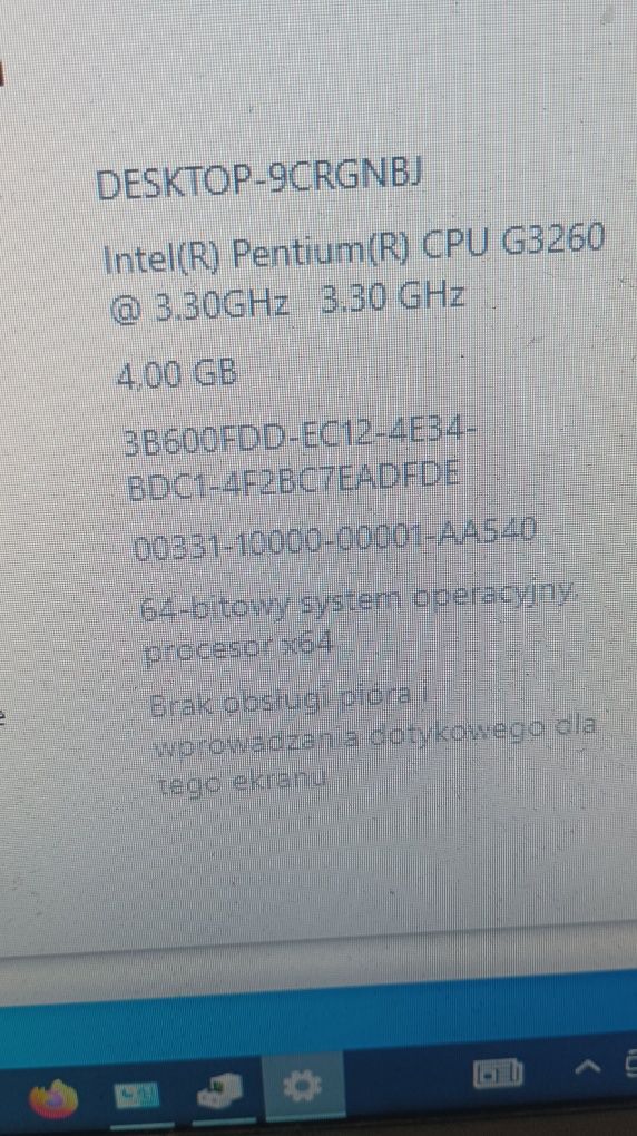 Komputer stacj plus monitor 22" Intel G3260 ssd+hdd