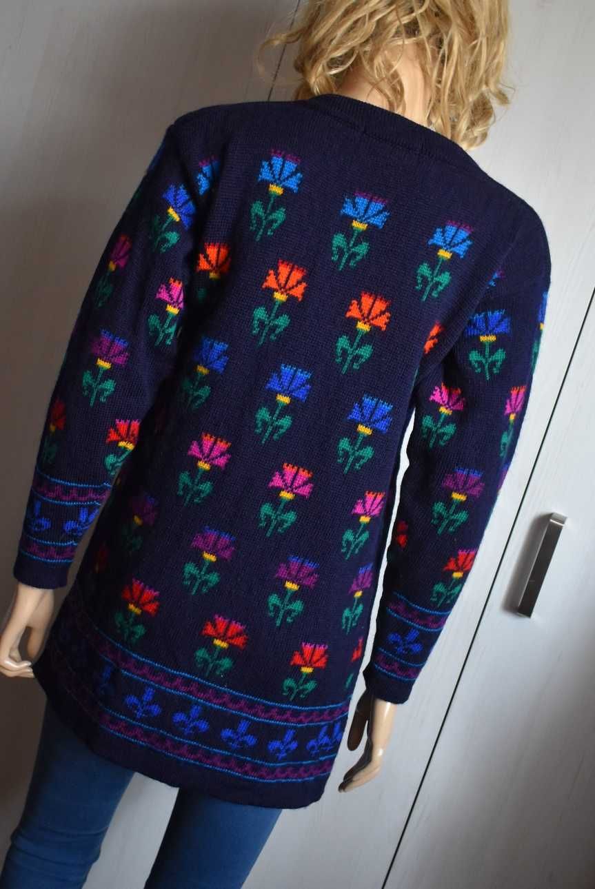 Sweter wełniany 38 M wełna 100% łowicki słowiański ciepły gruby dłuższ