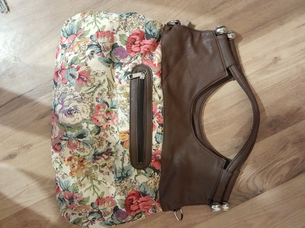 Torba shopper, retro, kwiaty, elegancka, kobieca