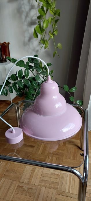 Nowa lampa loft sufitowa duży metalowy klosz pudrowy róż retro vintage