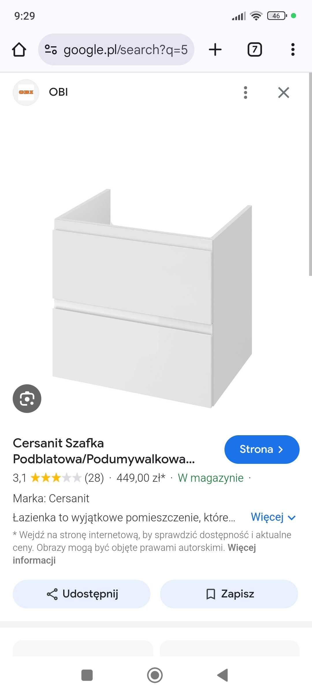 Szafka pod umywalkę Cersanit