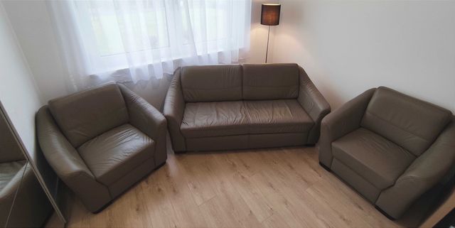 Zestaw wypoczynkowy 100% skóra naturalna, 2 fotele + sofa