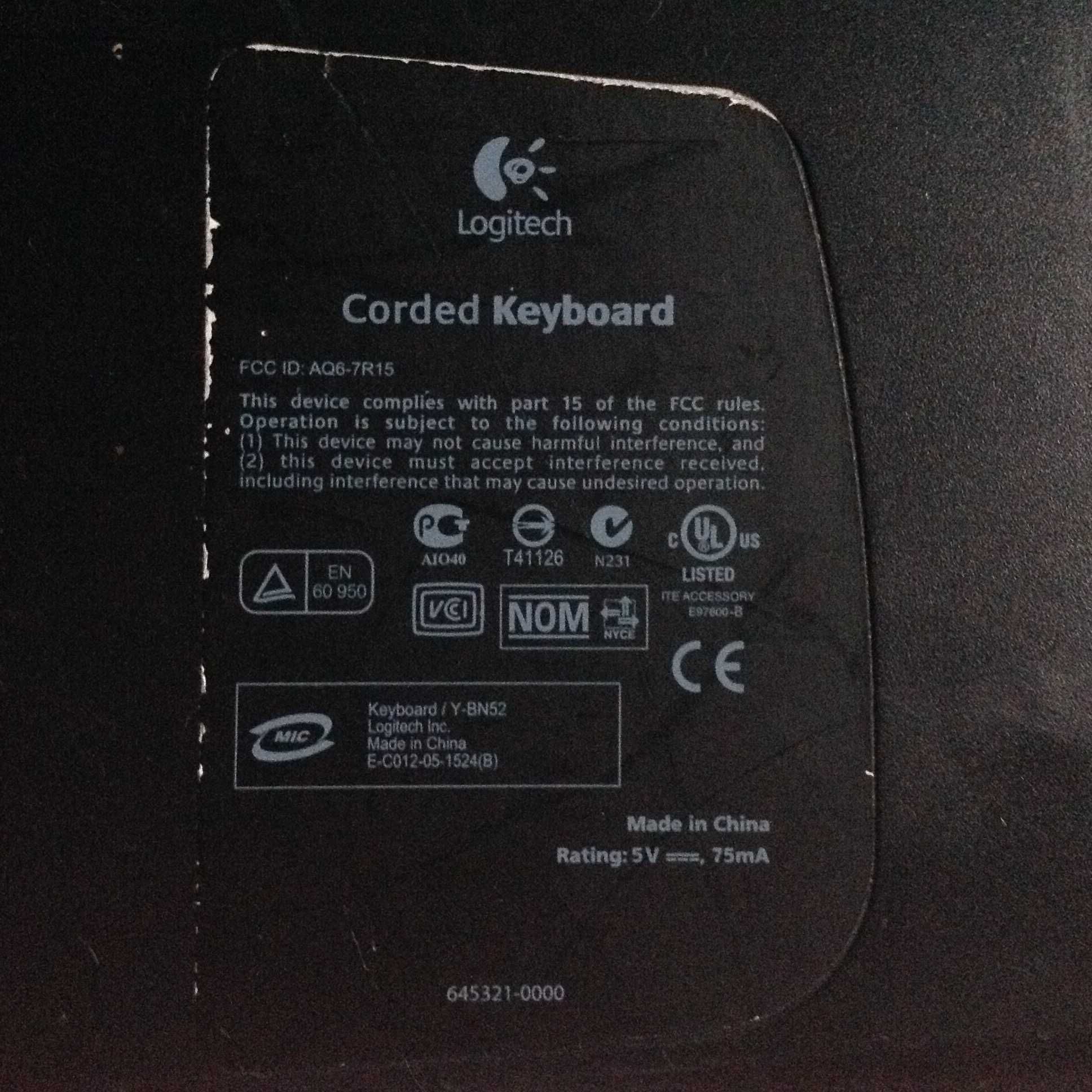 Клавиатура Logitech AQ6-7R15 мультимедийная USB проводная (тр. чистки)