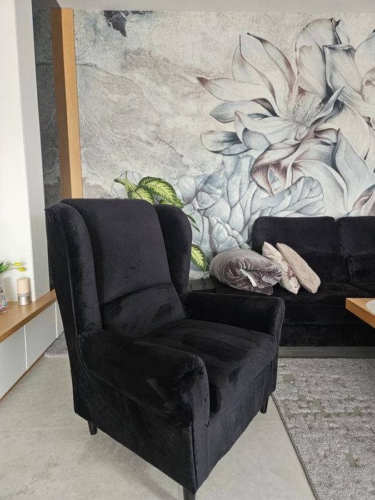 Fotel uszatek welur czarny