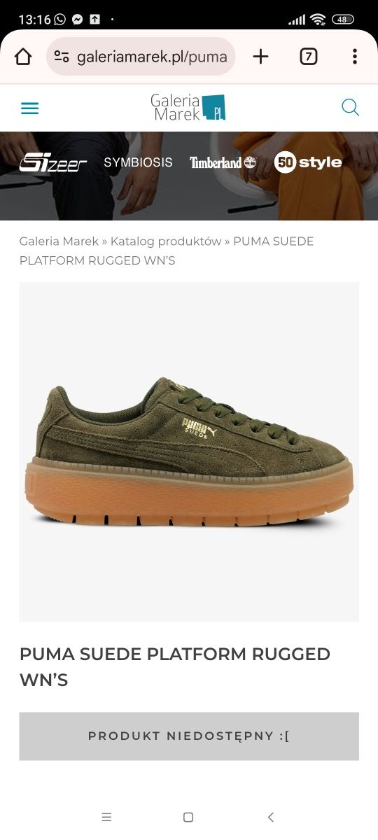 Puma suede sneakersy oliwkowe platforma