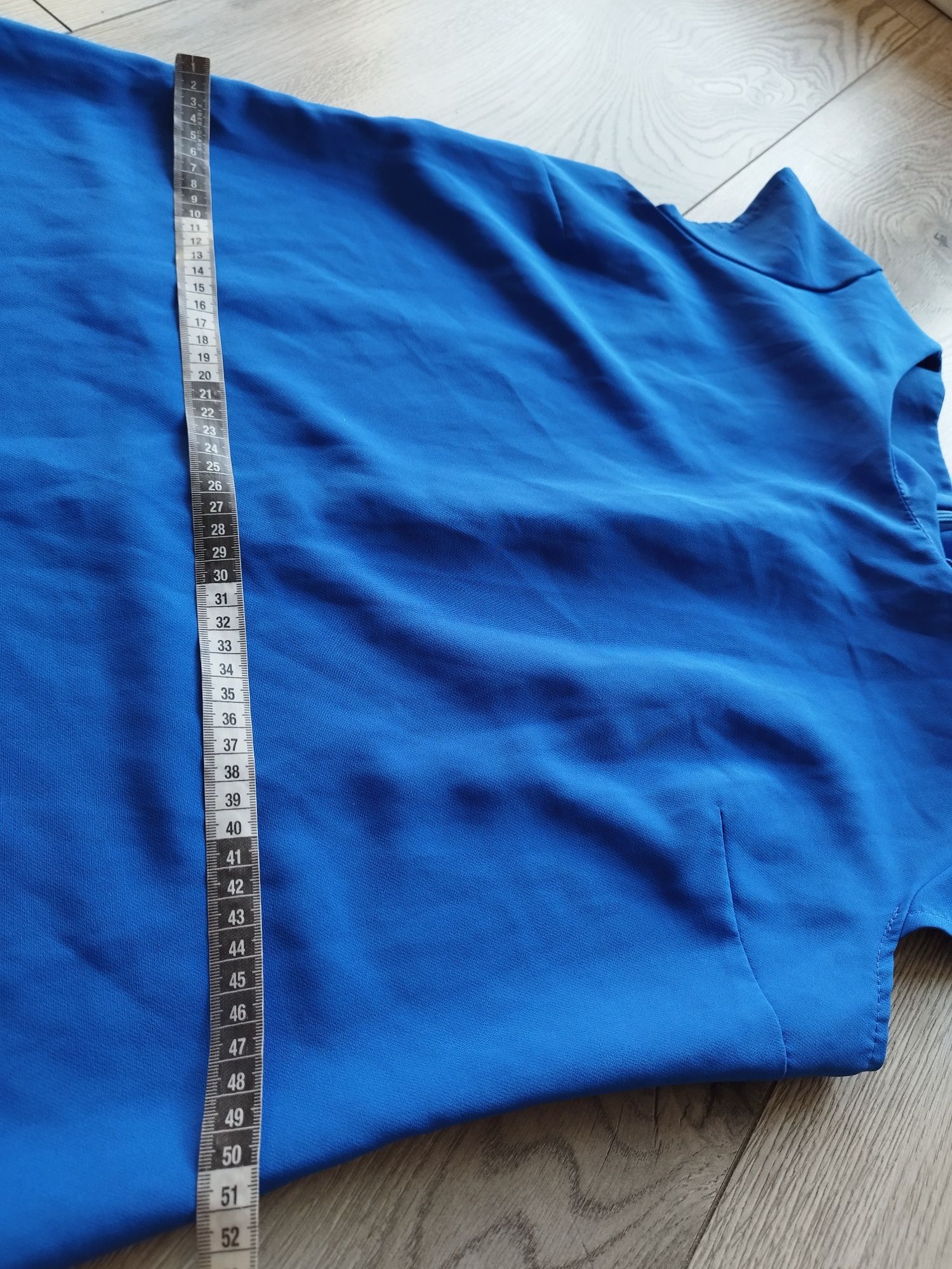 R.42 kobaltowa chabrowa sukienka gładka luźna