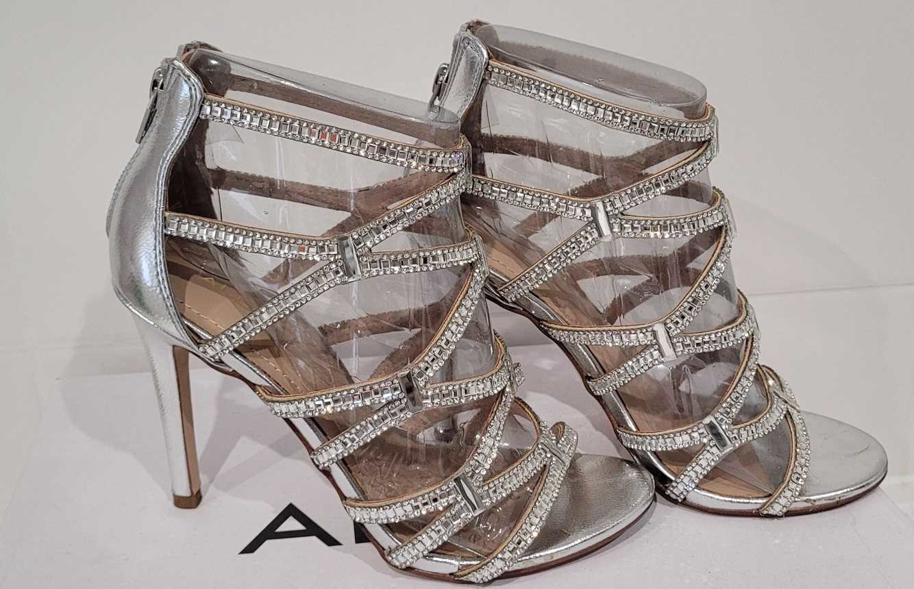 ALDO Liah Metallic Cage Heeled Sandals Silver - szpilki jak nowe 35