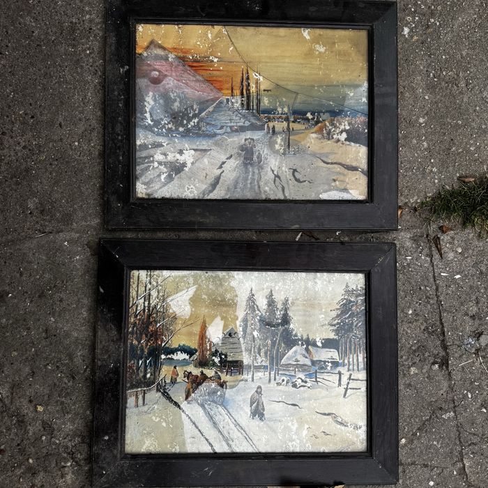 Dwa stare obrazy malowane 1926 L.Granatowski Michał Pociecha antyk