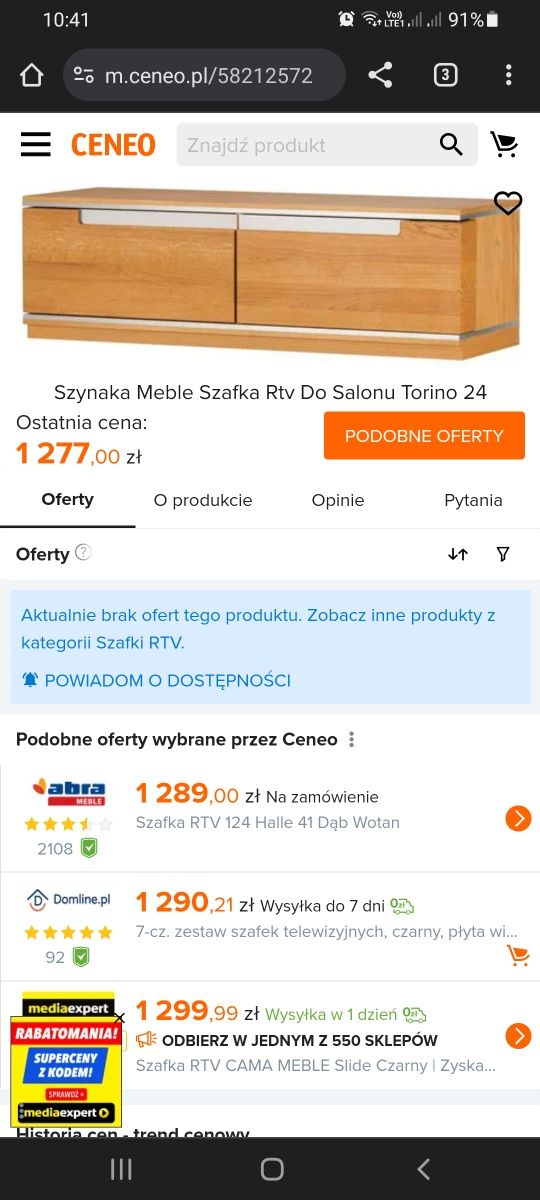 Szafka RTV Szynaka Torino drewniana (dąb)