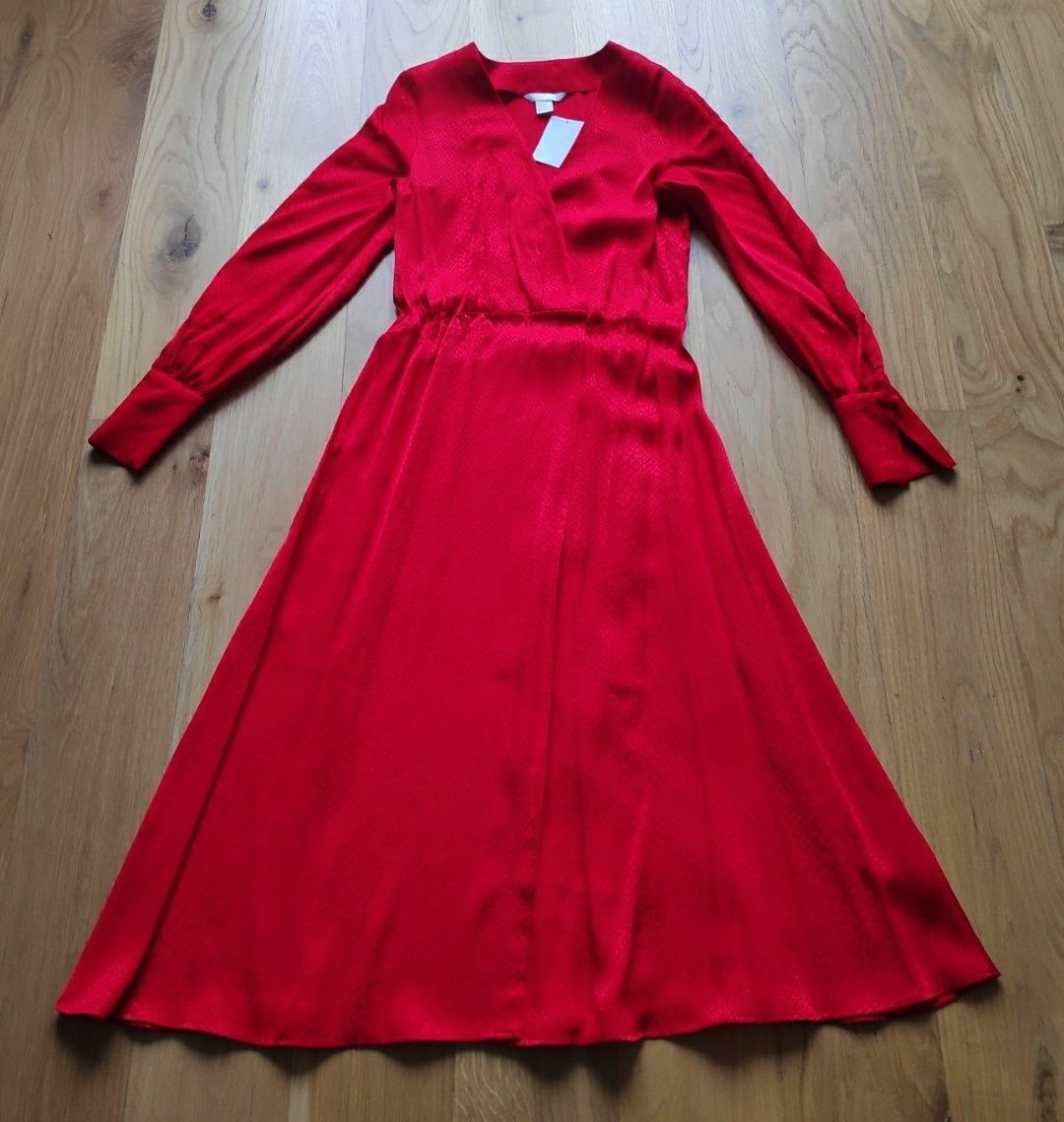 H&M czerwona sukienka długa 34/36 oversize