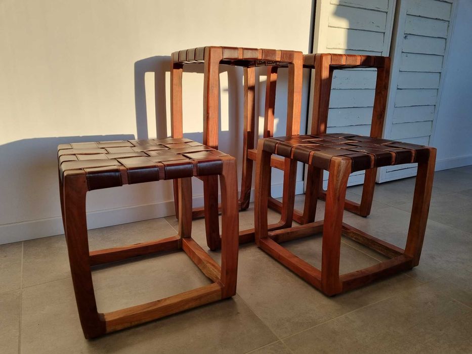 taborety i hokery / zestaw / z drewna egzotycznego