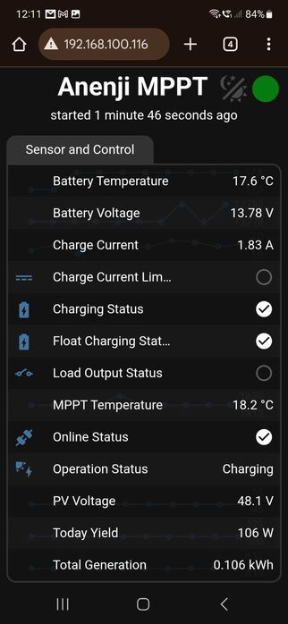 Nowa Ładowarka Anenji MPPT 100A 12V 24V 36V 48V plus datalogger !!!