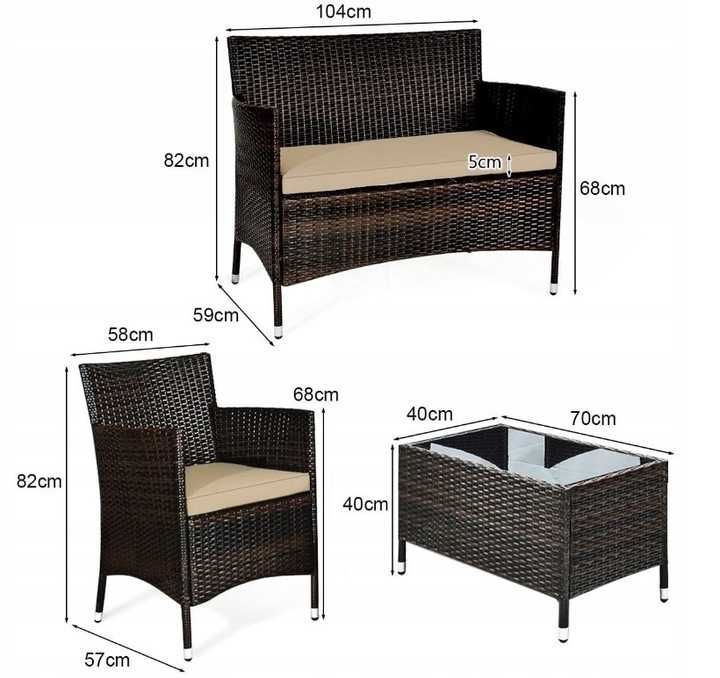 4 częsciowy zestaw mebli ogrodowych rattanowych