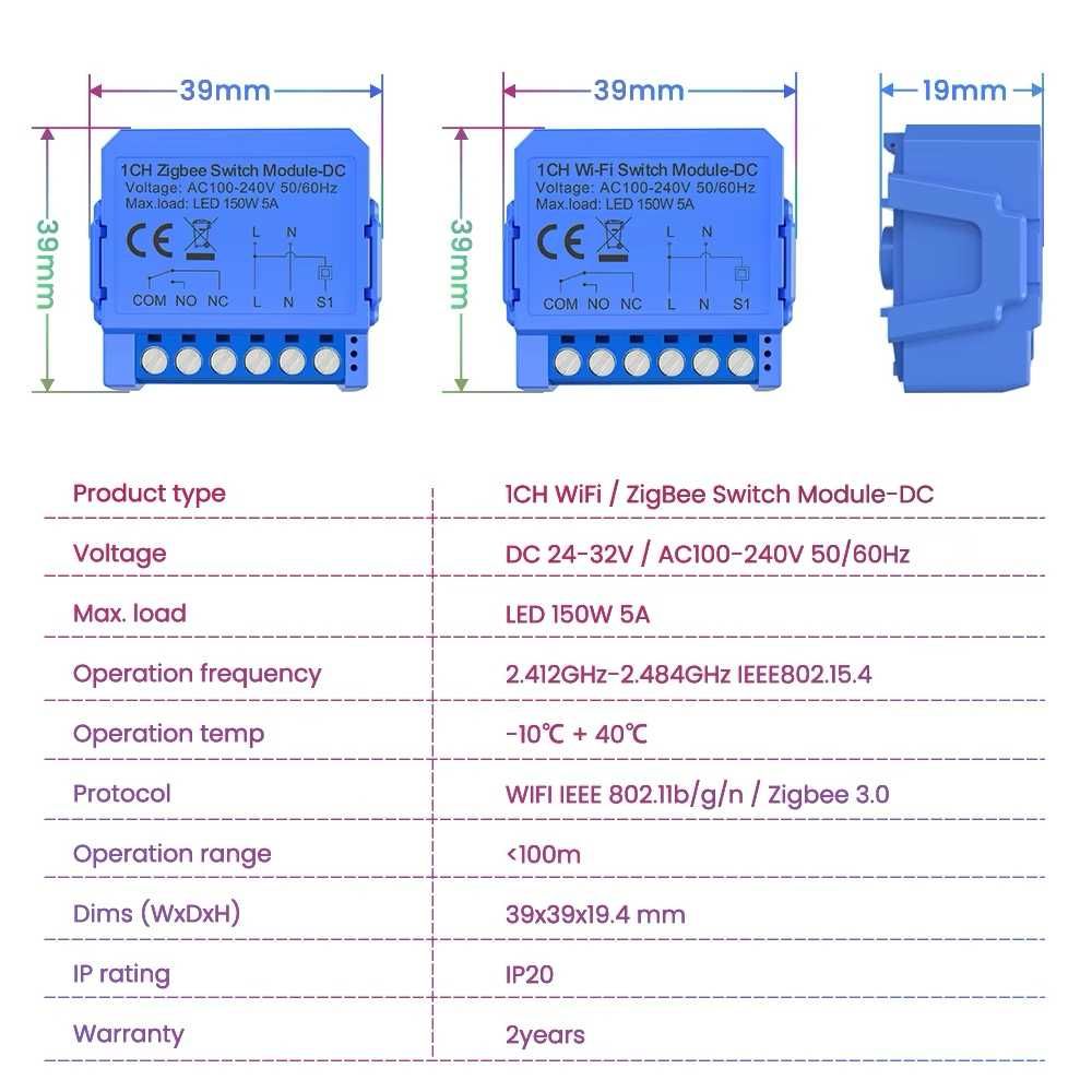 AVATTO Tuya ZigBee inteligentny moduł suchy kontakt AC 100-240V