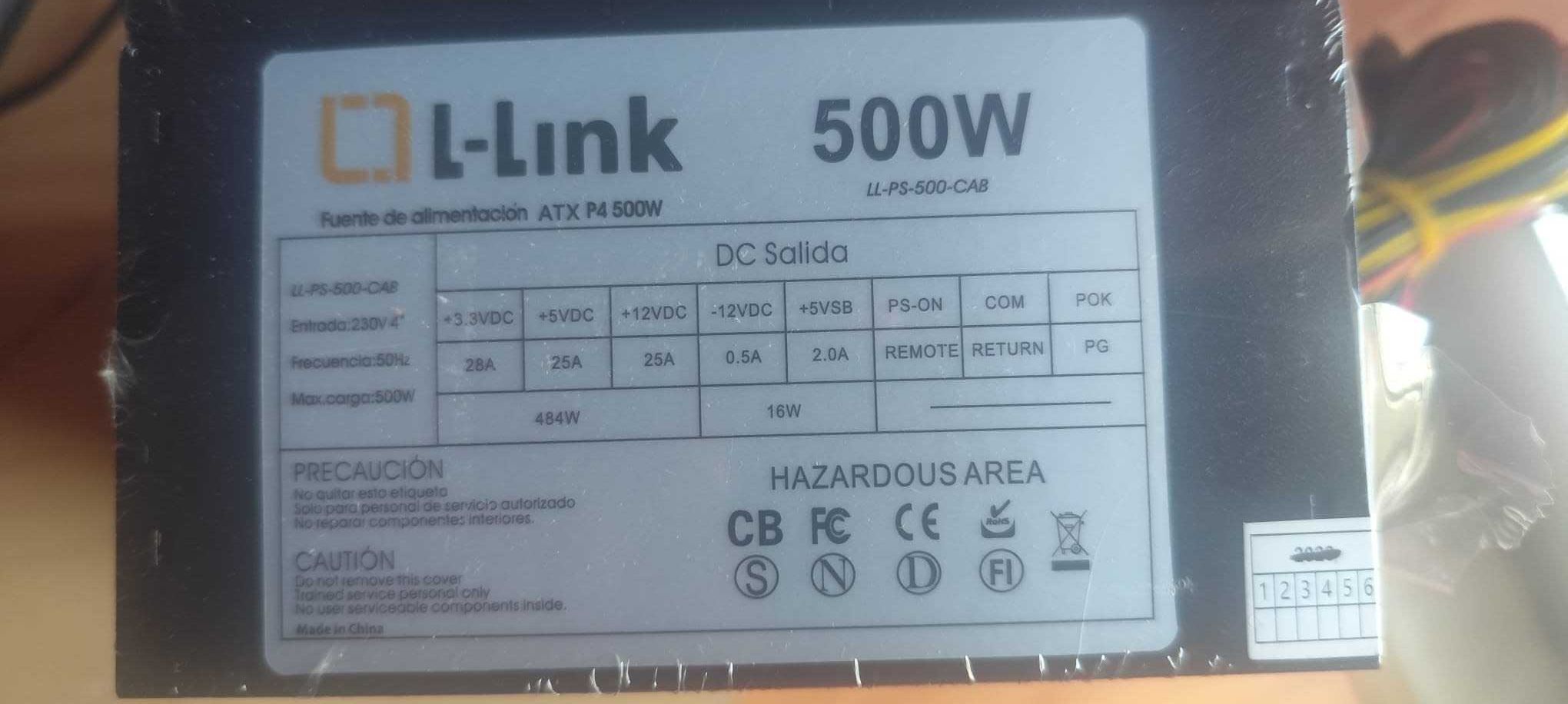 L-LINK PS500 500W With Cable Power Supply Black One Size/EU Plug