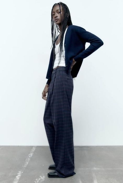 Сині брюки штани в клітинку Zara