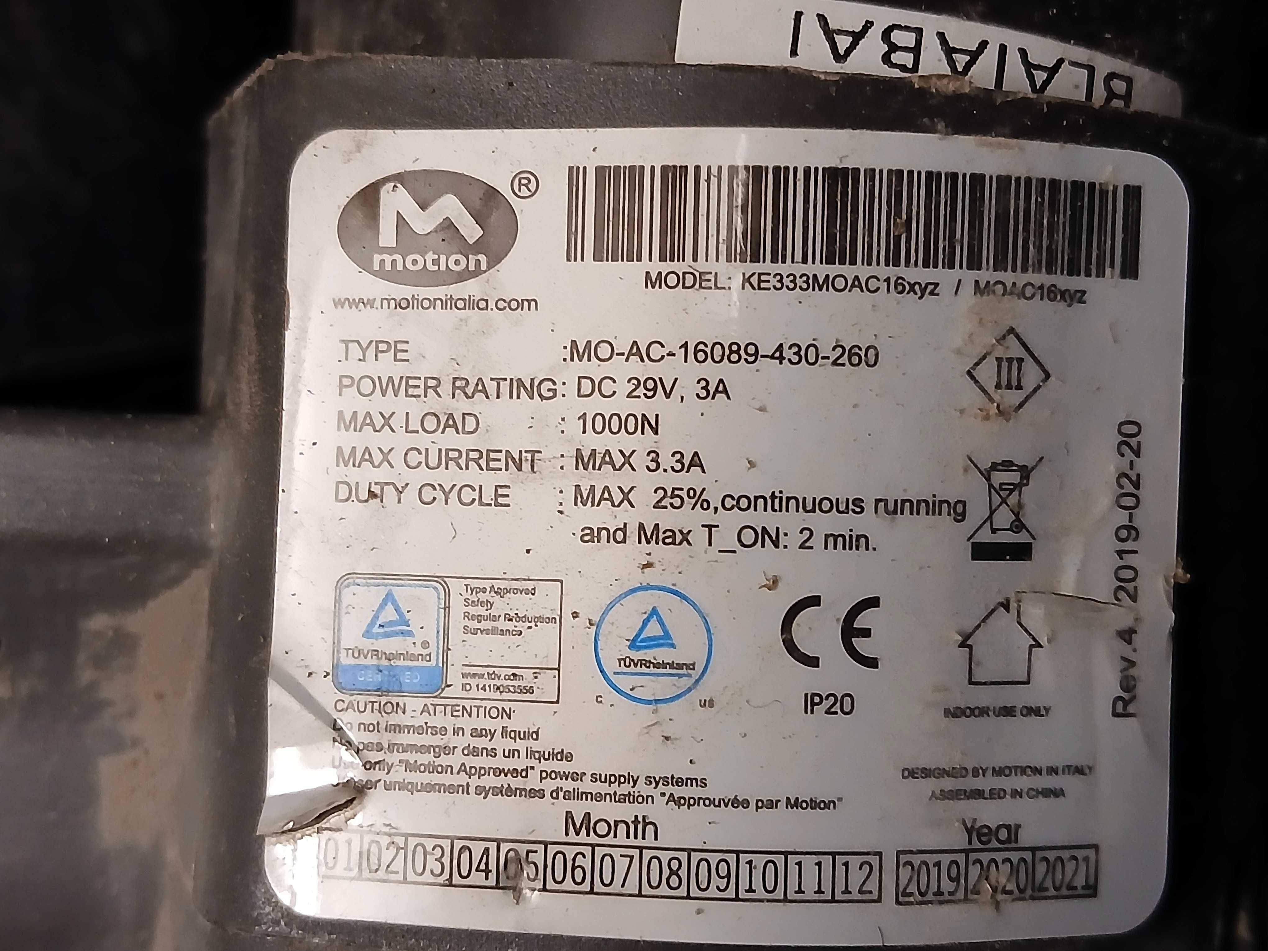 Siłownik napęd 29V do łóżka fotela Motion KE333MOAC 1000N