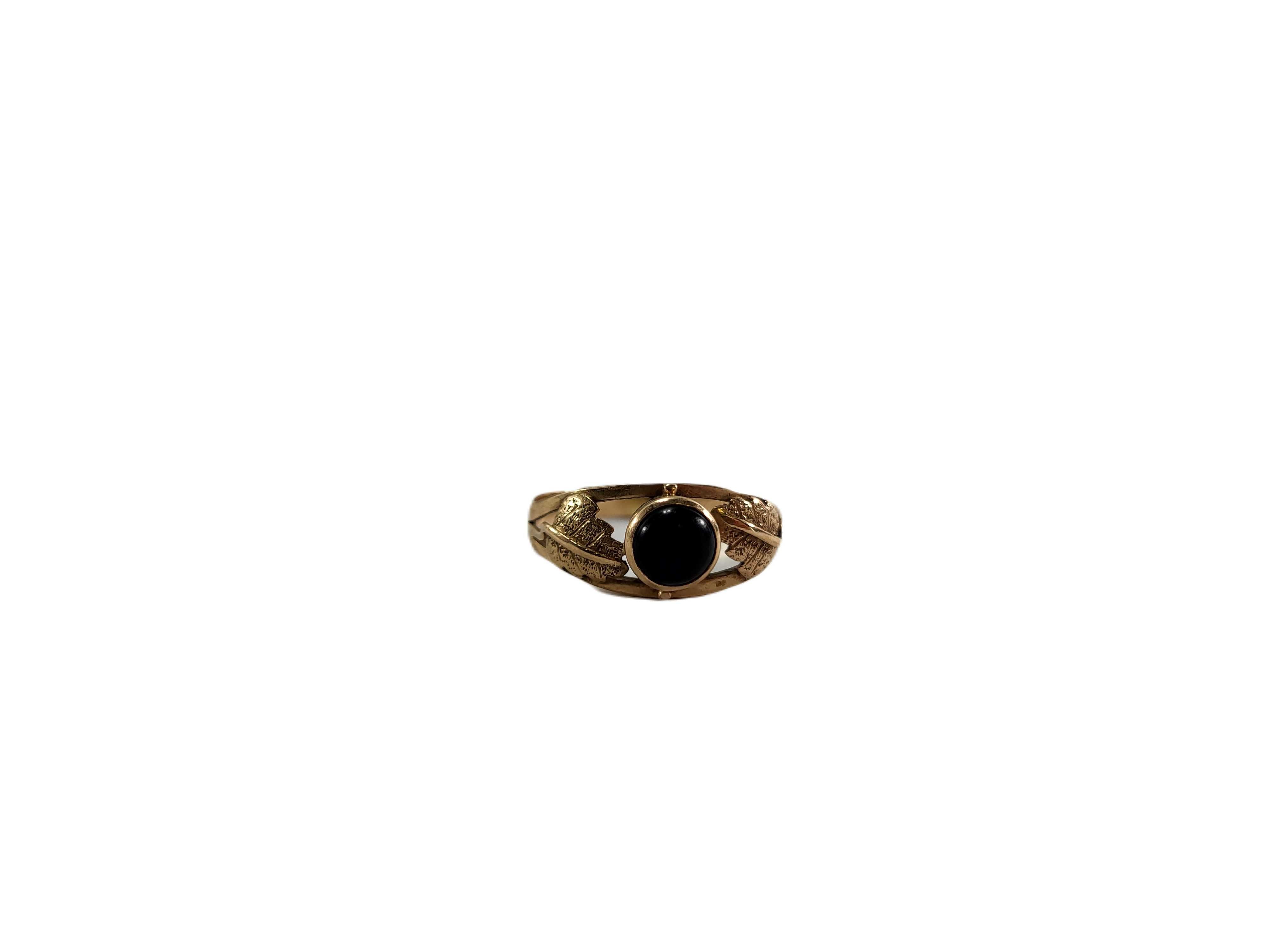 Piękny złoty pierścionek z czarnym oczkiem i listkami P:585 rozmiar 14