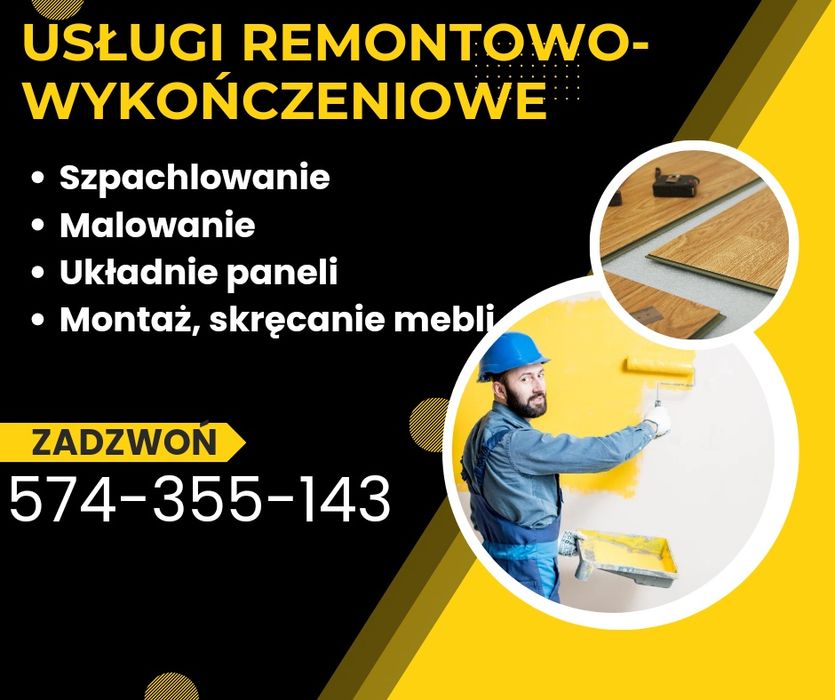Remont wykończenia wnętrz malowanie szpachlowanie montaż paneli mebli