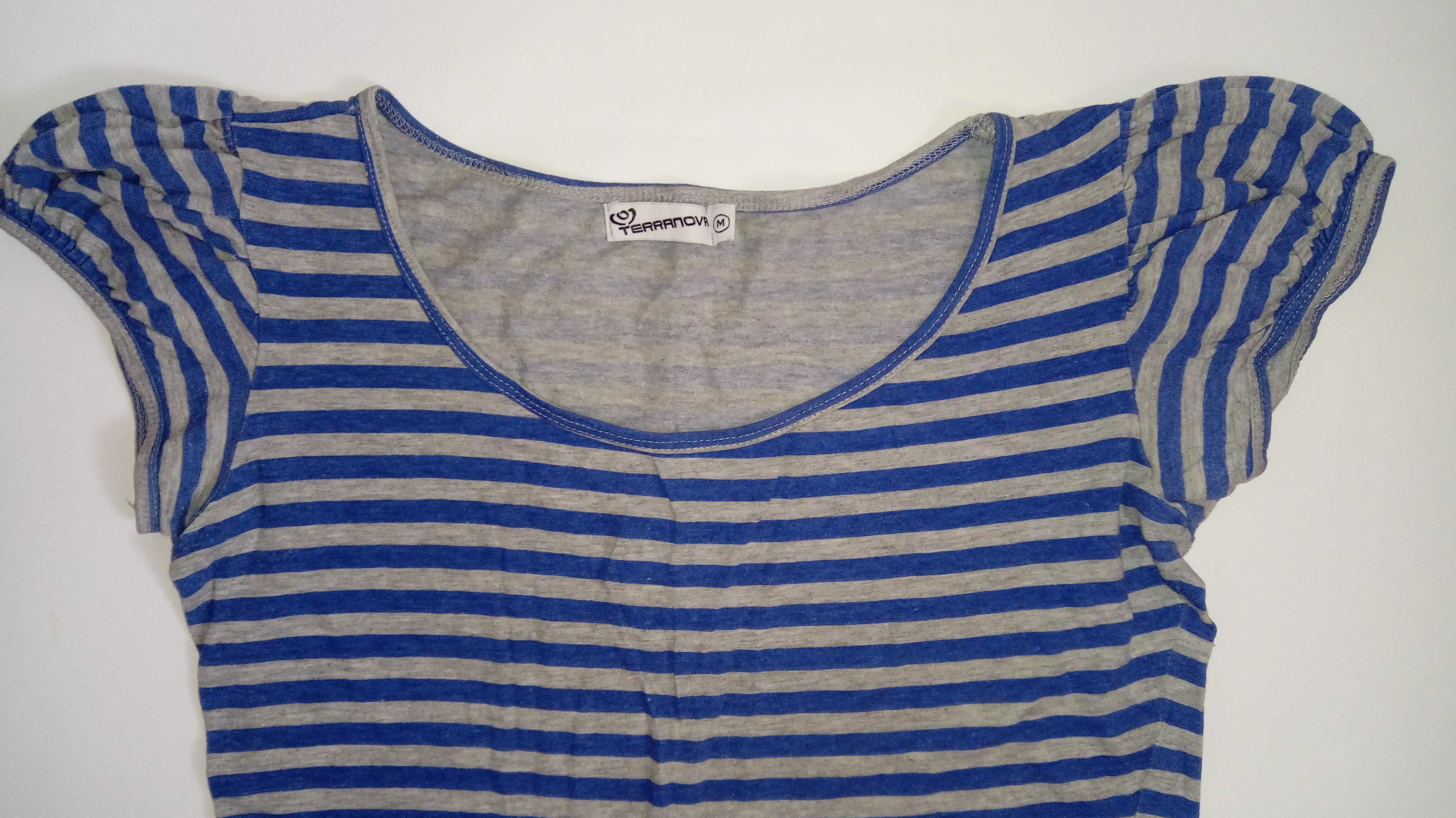 Terranova t-shirt top bawełna r. M bluzka paski bufki koszulka