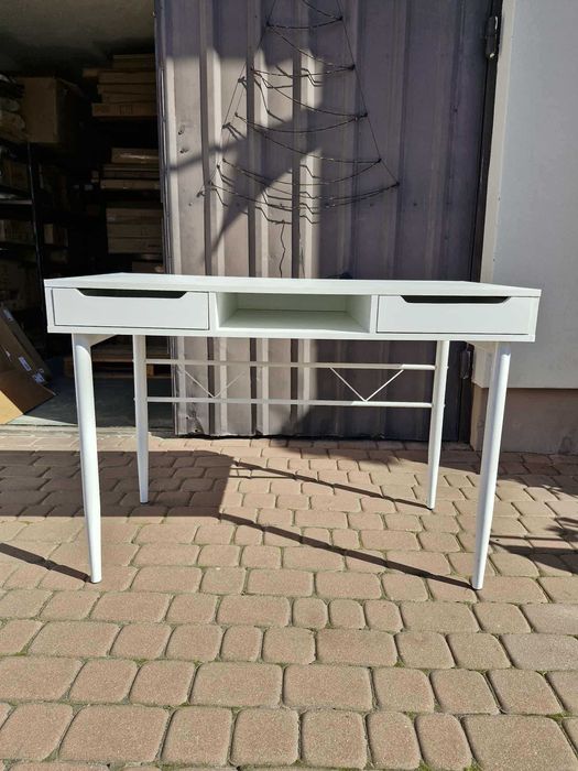 Biurko komputerowe skandynawskie 2 szuflady i półka BIAŁE 55x110 cm