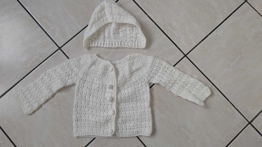 Komplet na Chrzest robiony na szydełku POLSKA 80's