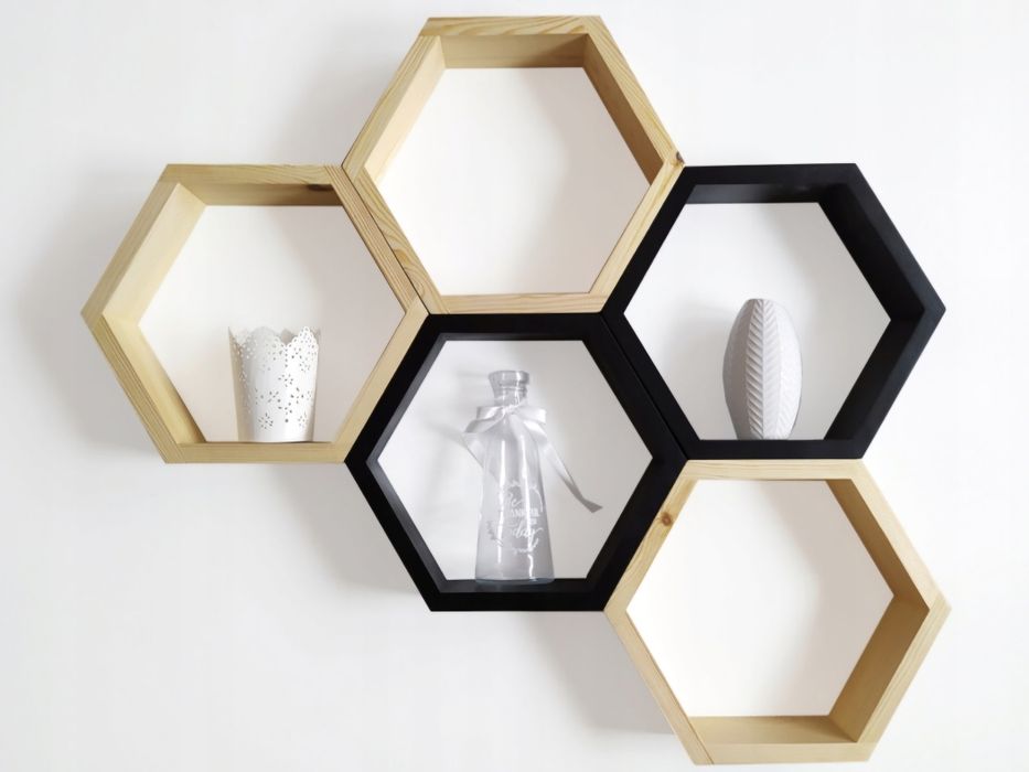 Półka drewniana heksagon plaster miodu