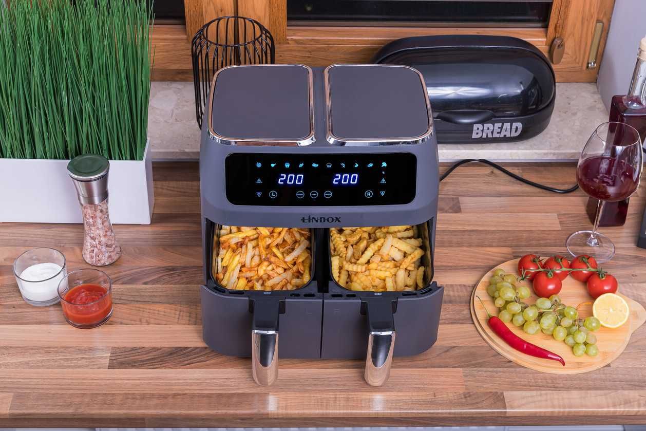 Frytkownica 2x4L / 2500W beztłuszczowa LINBOX Air Fryer Grafitowa
