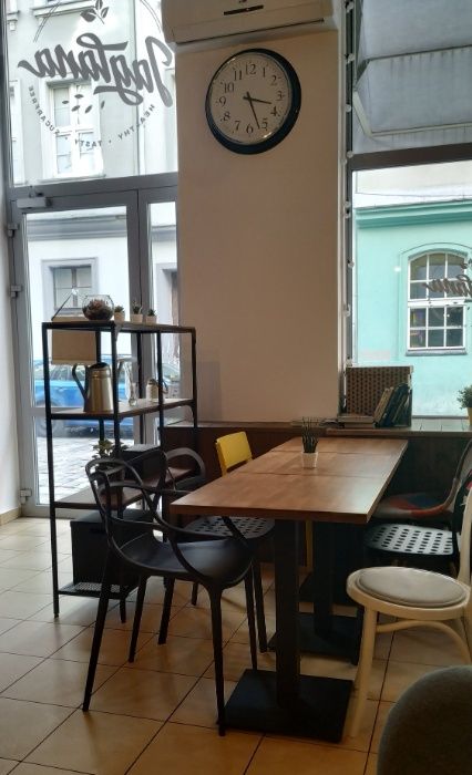 Bukowy stół na jednej nodze 60x60 metal postument do restauracji loft