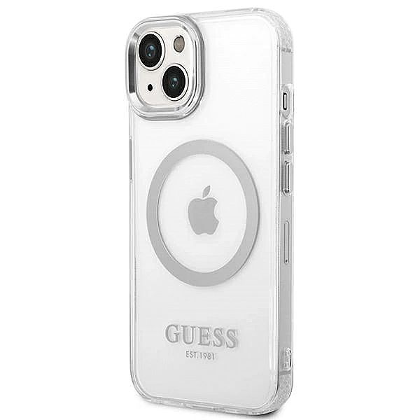 Etui Guess Metal Outline MagSafe na iPhone 14 Plus - srebrne