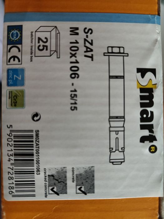 Kotwy rozporowe Smart S-ZAT M10x106 – 25 szt. / nowe