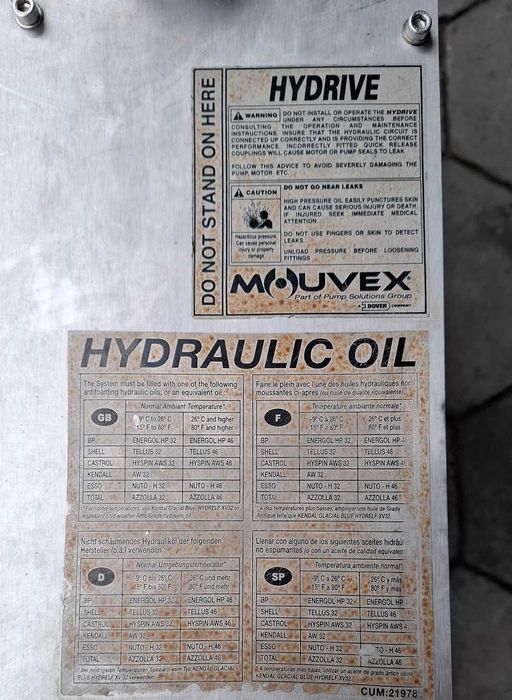 Hydraulika HYDRIVE MOUVEX 2021 / Do Rozładunku Spożywki Paliwa Gazów
