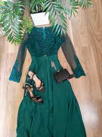 Nowa elegancka sukienka zielona Infinity koronkowa długa maxi wesele