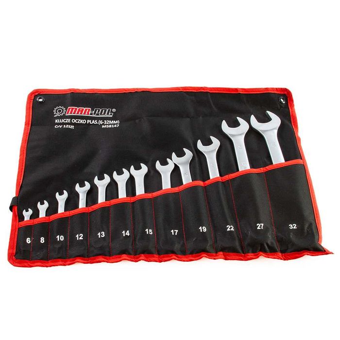 Klucze płasko-oczkowe 12 elementów 6-32mm satyna płachta zestaw kluczy