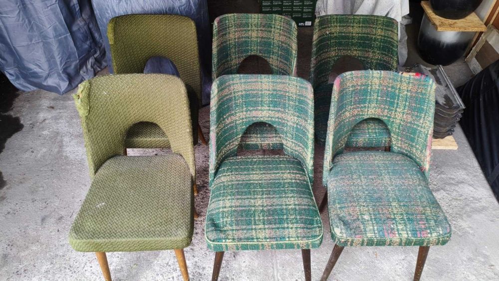Krzesło vintage PRL muszelka - Zestaw 6 sztuk do renowacji