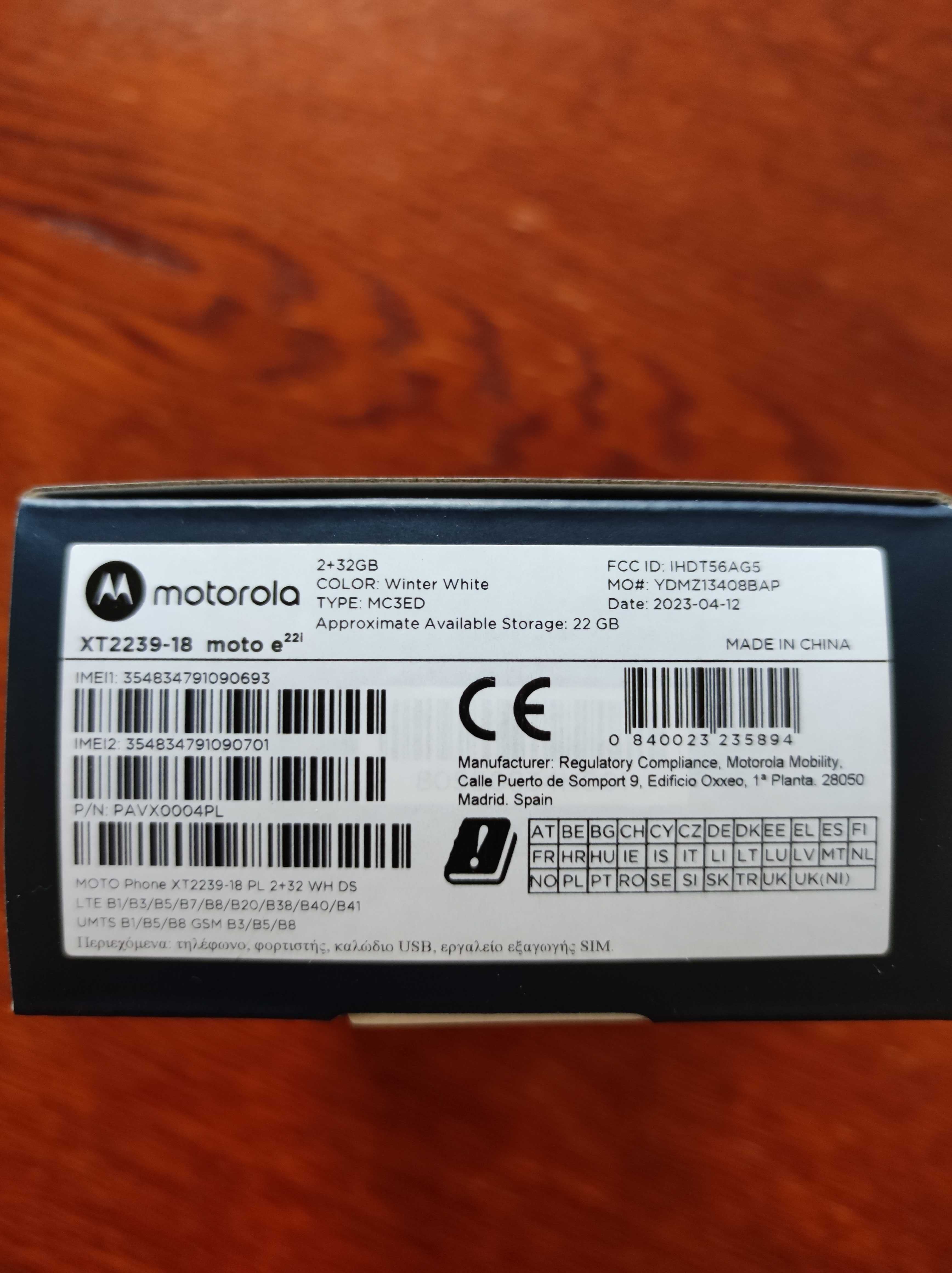 Motorola e22i 2+32 GB, kolor Winter White - NOWA !!!