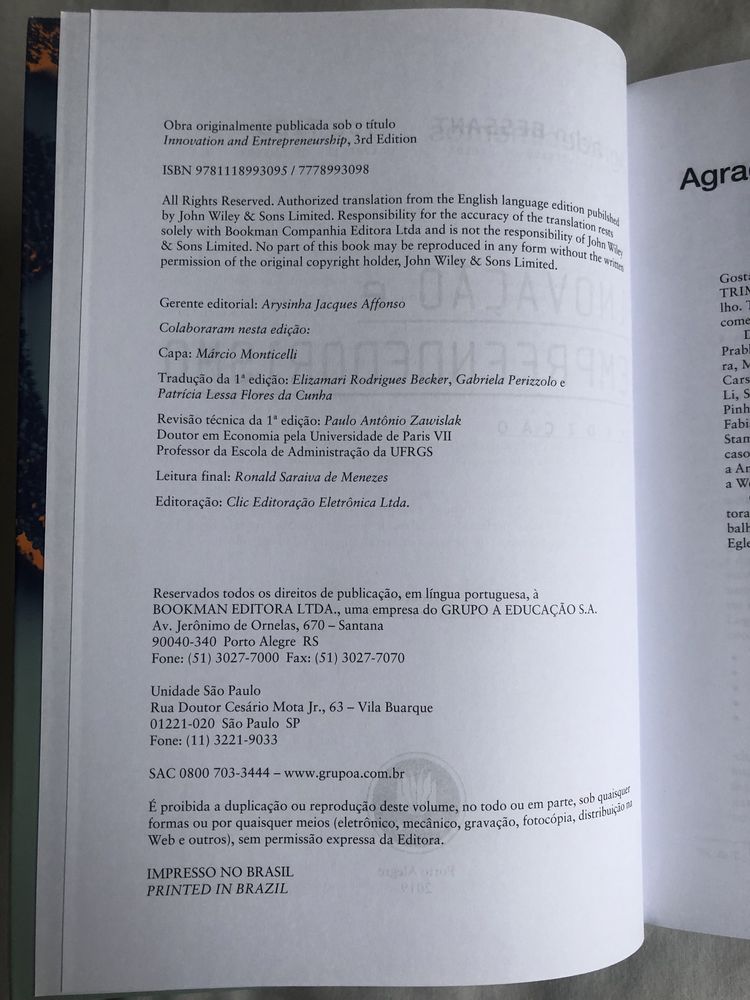 Livro “Inovação e Empreendorismo” de John Bessant/Joe Tidd