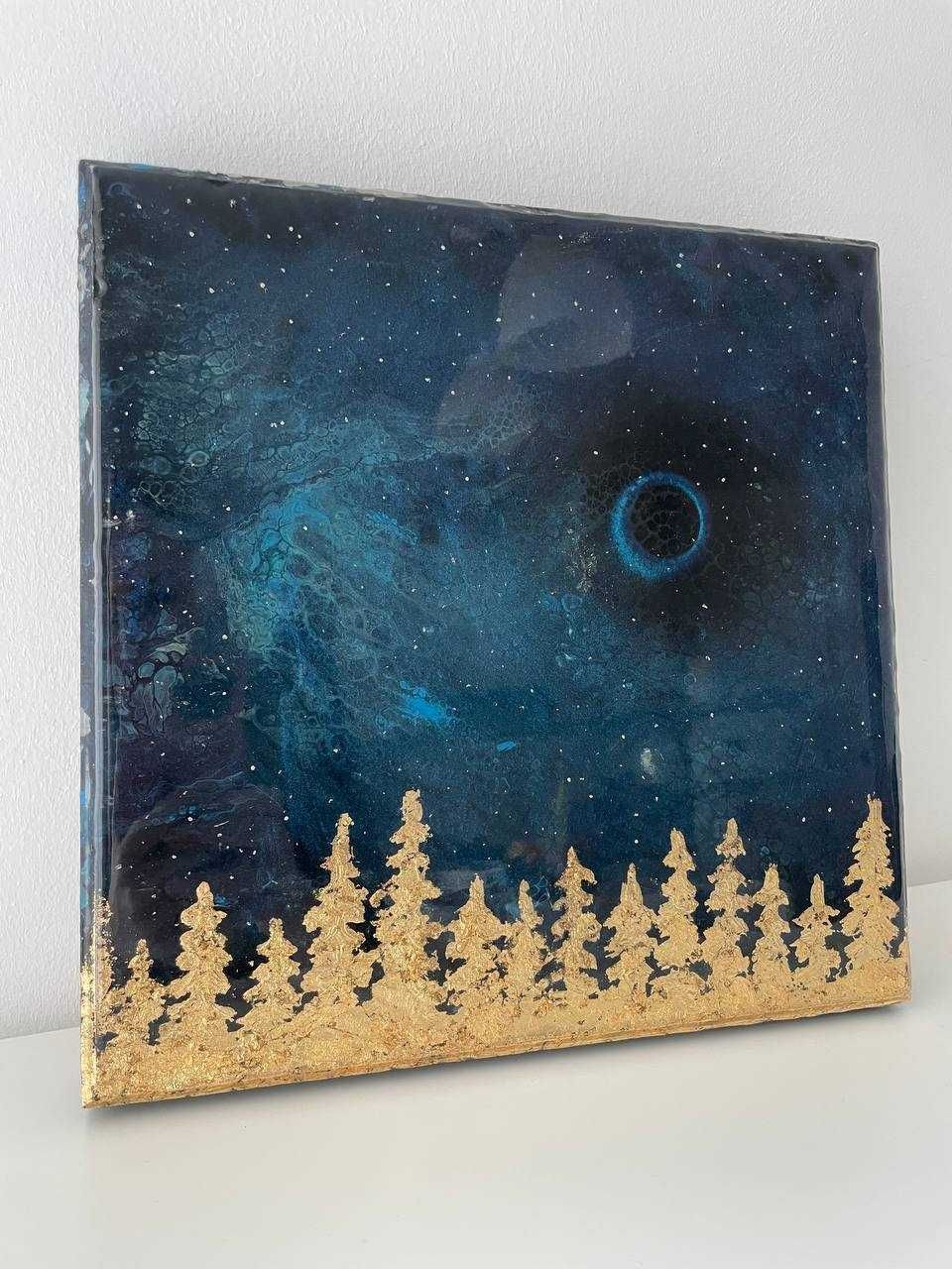 Żywica epoksydowa Galaxy Wall Art, błękitne złoto abstrakcyjne nocne