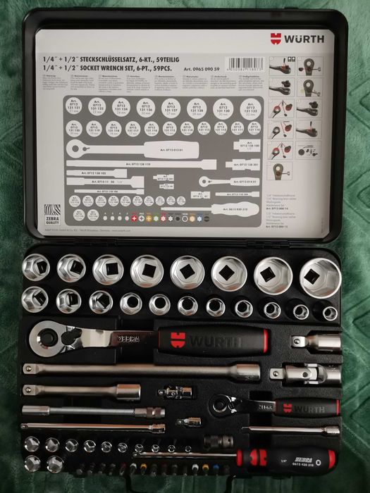 WURTH !!! Zestaw kluczy nasadowych 1/2 i 1/4 cala 59 el.