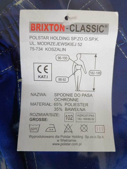 Spodnie robocze do pasa BRIXTON CLASSIC klasyczne niebieskie r.102