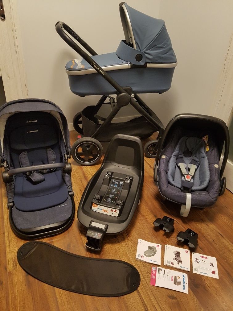 Wózek Maxi Cosi Oria  Adorra 3w1, 4w1, fotelik, baza isofix, bdb stan!