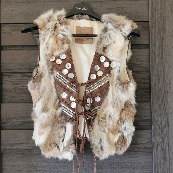 Kamizelka bezrekawnik naturalne futro z królika Cuture real fur boho