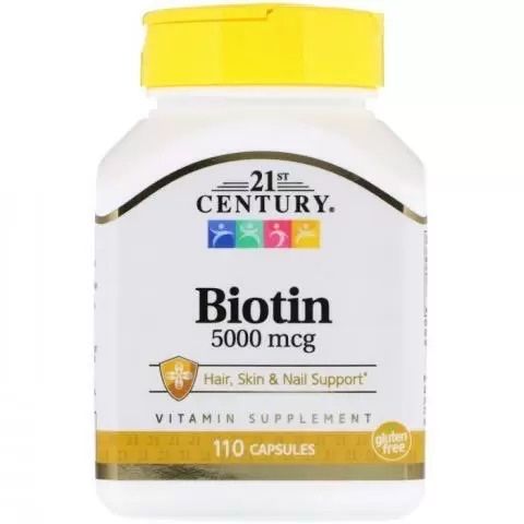 Биотин для волос, кожи и ногтей biotin 21st Century, 5000 мкг, 110 кап