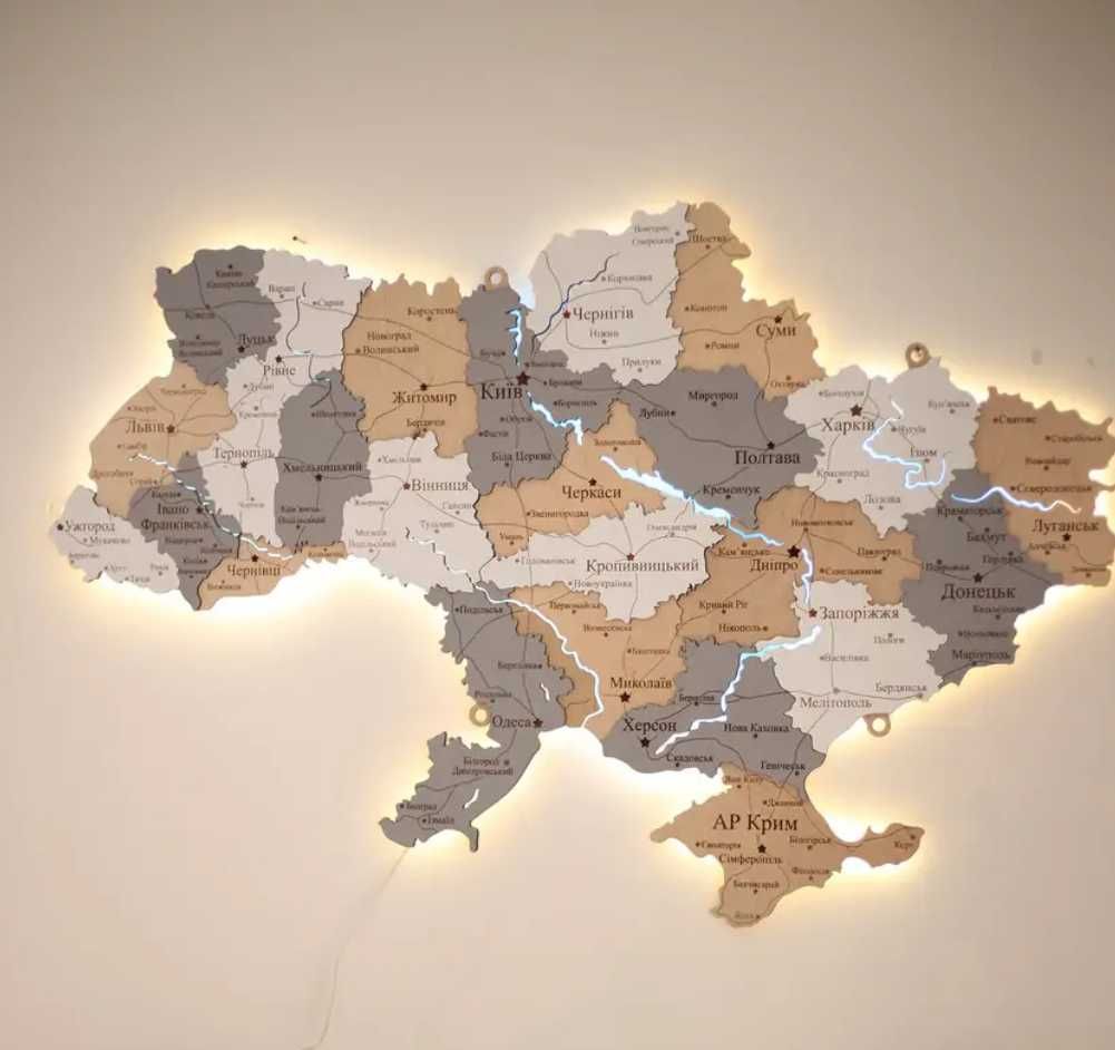 Мапа України з дерев ’яна з підсвіткою